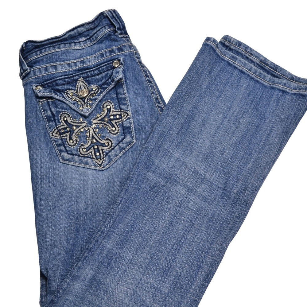 Miss Me Bootcut Jeans Womens 28 Blue Good Rhinestone Embellished Low Rise